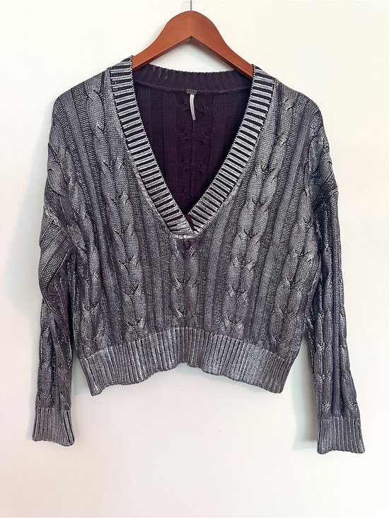 YFB Sweaters - YFB Young Fabulous Broke Metallic Silver Cable V-Neck Sweater Size XS